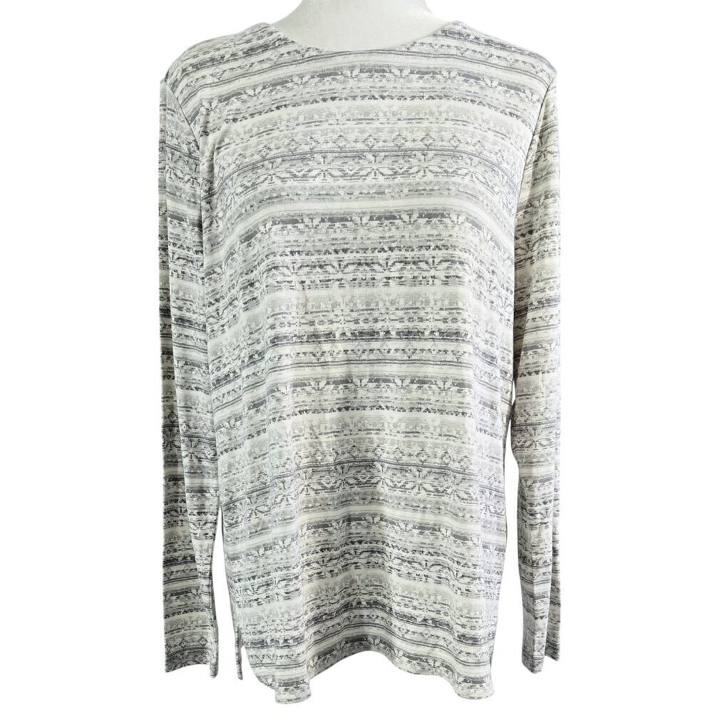 J. Jill NWT 100% Pima Cotton White Gray Abstract Long Sleeve Tee Soft Neutral
